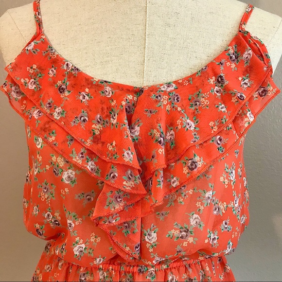 Soprano Orange Floral Ruffled Peplum Top - Picture 2 of 11